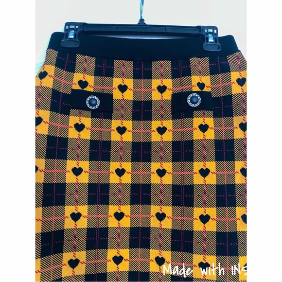 Alessandra Rich yellow heart check-pattern pencil skirt - Picture 7 of 12